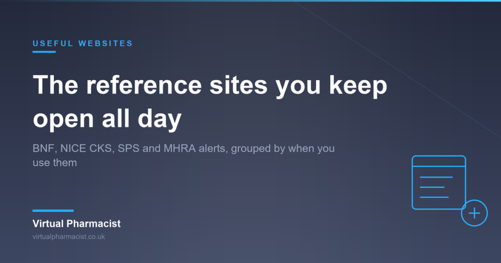 Card reading The reference sites you keep open all day, listing BNF, NICE CKS, SPS and MHRA alerts