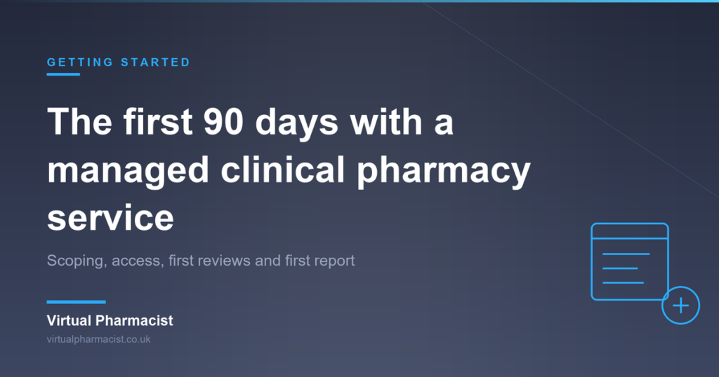 The first 90 days with a managed clinical pharmacy service: Scoping, access, first reviews and first report